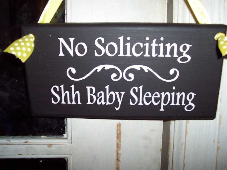 No Soliciting Shh Baby Sleeping Sign Wood Vinyl
