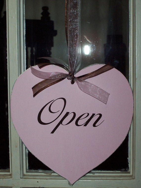Heart Open Closed Sign Pink Distressed Door Signs For Office Business Retail Shop Entry Signage Distressed Cottage Decor Wood Vinyl Signs