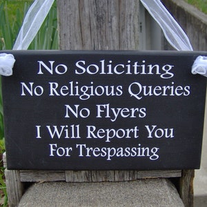 No Soliciting No Religious Queries No Flyers Wood Sign Vinyl - Etsy