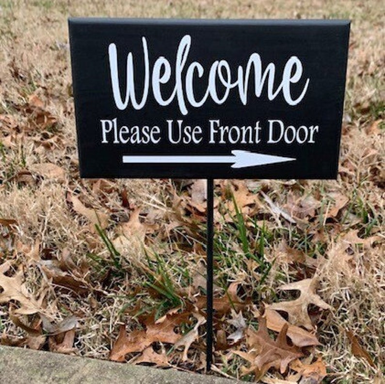 Letreros de madera para exteriores Letrero de casa Bienvenido, utilice letreros de estacas para puertas con opciones personalizadas para patios exteriores o aceras de negocios Right Arrow