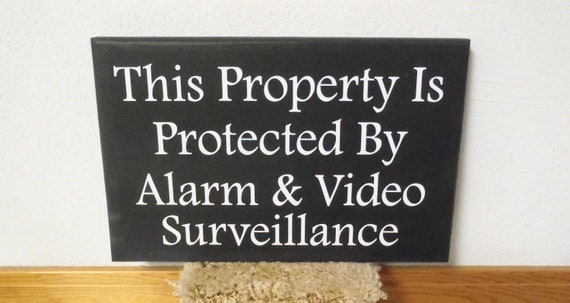 Property Protected by Alarm & Video Surveillance Wood Vinyl Signage Wall Hanging Gate Hanger Plaque for Home and Businesses