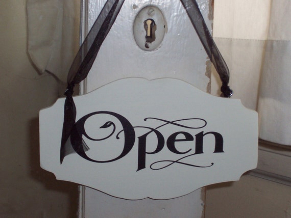 Open Closed Sign 2 Sided Reversible Sign Welcome Come In Please Come Again Retail Front Door Hanger or Entry Wall Hanging Wood Vinyl Decor