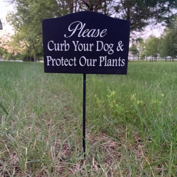 Curb Your Dog Yard Sign with Stake Garden Signs to Keep Dogs Out Off the Lawn and Grass for Outdoor Homes or Business Wood Vinyl Signs Art