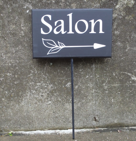 Custom Salon Signs Beauty Business Decor with Directional Arrow and Stake Wooden Storefront or Parking Lot Sign for Businesses Wood Vinyl