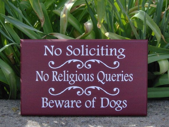 No Soliciting No Religion Dog Sign Pet Accessories for House Entry Porch Wall Hanging or Front Door Decor Wood Vinyl Signage for Home Owners