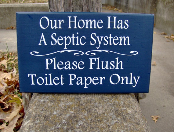 Septic Bathroom Sign Home Septic System Please Flush Toilet Paper Only Wood Vinyl Bath Sign for Powder Room Wall Hanging Navy Blue