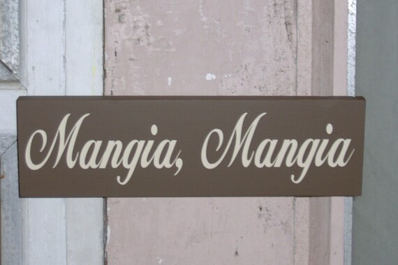 Mangia Signs for Kitchen Eat Wall Hanging Wooden Block Sign Decoration Tuscan Restaurant or Home Decor Living Eating Wood Vinyl Signs Plaque