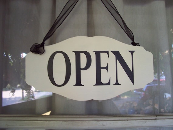Open Sign Closed Wood Vinyl Shop Door Sign Reversible Two Sided Year Round Business Signage for Front Door Decor