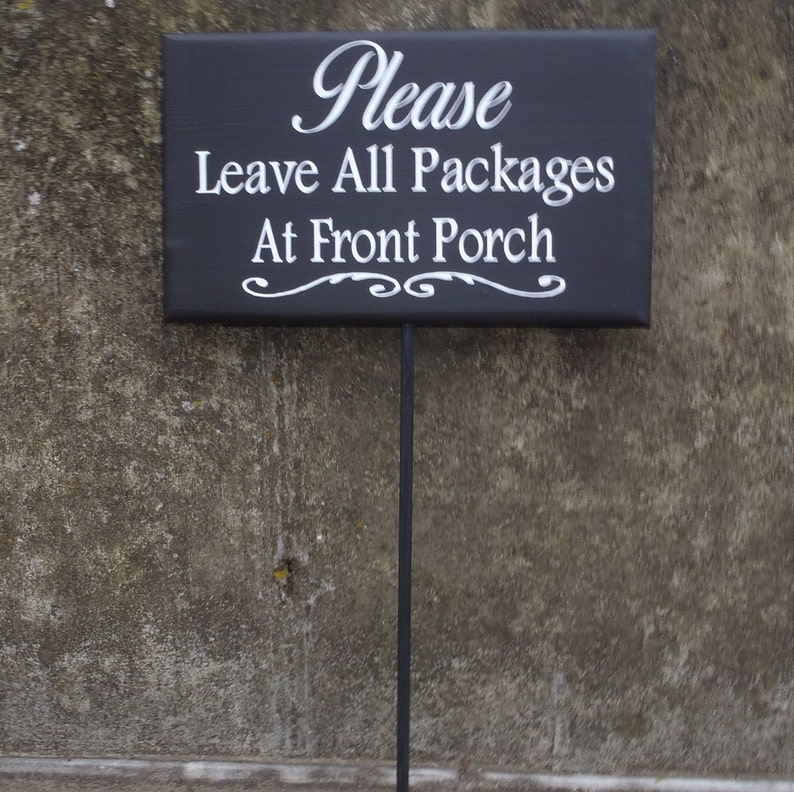 Please Leave Packages Front Door Wood Vinyl Stake Sign Functional Everyday Decor Directional Signage Every Day Home Entrance Deliveries zdjęcie 3