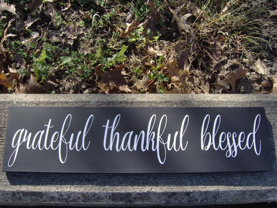 Grateful Thankful Blessed Sign Wood Vinyl Family Gathering Room Kitchen Dining Room Decor Home Sign Shabby Chic Dining Room Wall Hanging