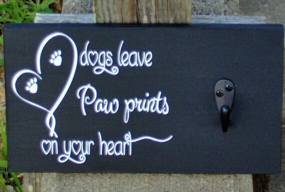 Dog Leash Holder Sign Collar Wall Hanger Dog Leaves Paw Prints Hearts Wood Vinyl Sign Pet Supplies Dog Decor Dog Lover New Dog Owner Sign