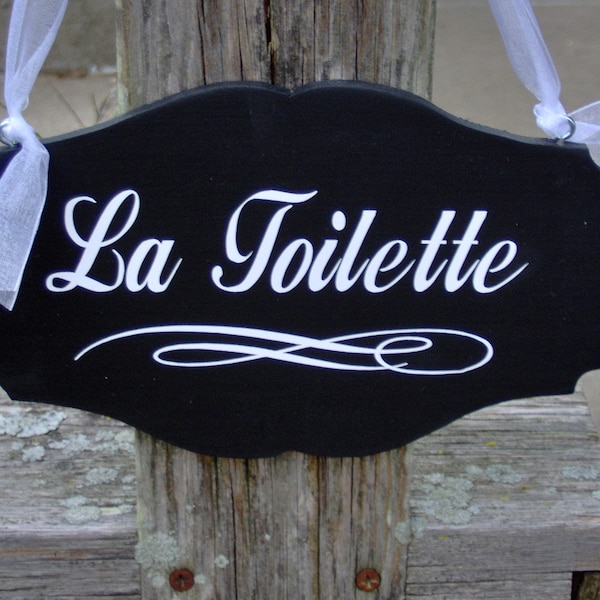 La Toilette Sign Wood Vinyl Sign French Country Style Sign for Bathroom Restroom Powder Room Washroom Master Bath Door Sign Decoration Home