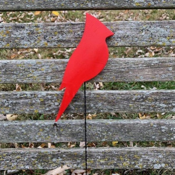 Cardinal Red Bird Decorative Pick for Centerpieces or Planters or Floral Bouquets Winter Seasonal Holiday Decor Handmade Wood Bird Cutout
