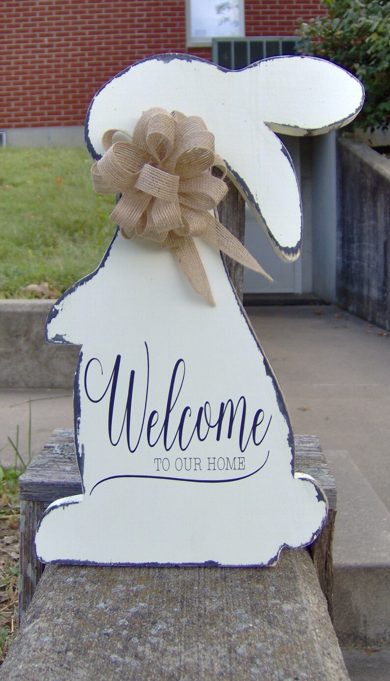 Welcome to Our Home Sign Easter Bunny Rabbit Wood Farmhouse | Etsy