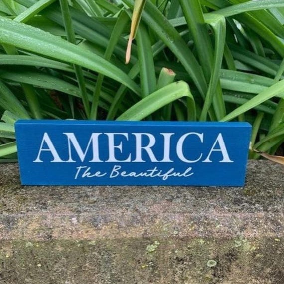 Patriotic Sign America The Beautiful Home Decor Display with Tier Tray Decor in Kitchen Living Room Porch Party Decoration Wood Vinyl Plaque