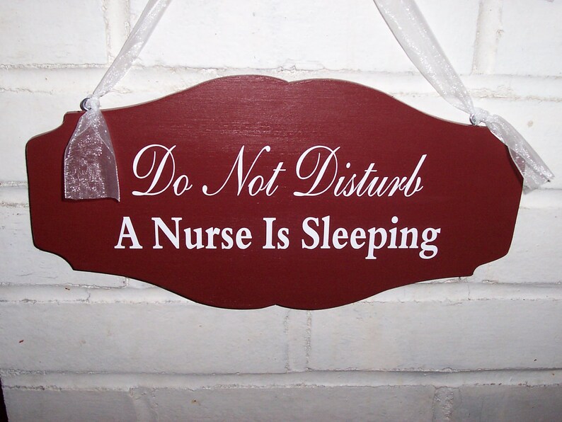 Do Not Disturb A Nurse Is Sleeping Wood Vinyl Sign Primitive Country Red Scalloped Design Style Door Wall Hang Quiet Please Night Worker image 1