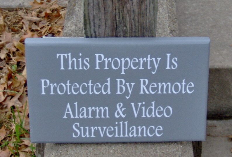 Property Protected Remote Alarm Video Surveillance Wood Vinyl Security Sign Door Sign Door Decor Wall Hanging Door Hanger Home Sign Privacy