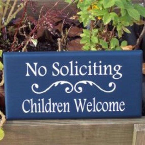 No Soliciting Children Welcome Wood Vinyl Sign Whimsical Decor Entryway Door Family Do Not Disturb Decor Navy Blue Outdoor Country Plaque