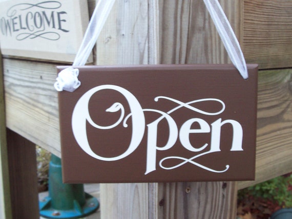 Open Closed  Wood Vinyl Sign Reversible Business Sign Office Supply Grand Opening Gift New Business Supplies Sign Front Door Welcome Signage