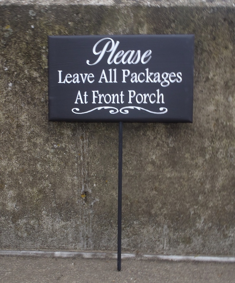 Please Leave Packages Front Door Wood Vinyl Stake Sign Functional Everyday Decor Directional Signage Every Day Home Entrance Deliveries zdjęcie 8