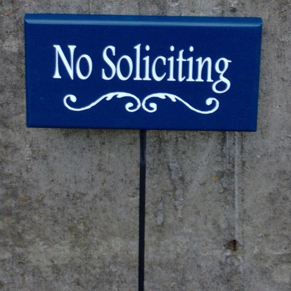 No Soliciting Sign Stake with Decorative Swirl Design Handmade Yard Sign with Stake for Porch Entryway Decor or Walkway Wood Vinyl Signage
