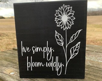 Tier Tray Sign Inspirational Quote Table or Shelf Decoration with Floral Design Gift Decor Live Simply Bloom Wildly Wood Vinyl Signage