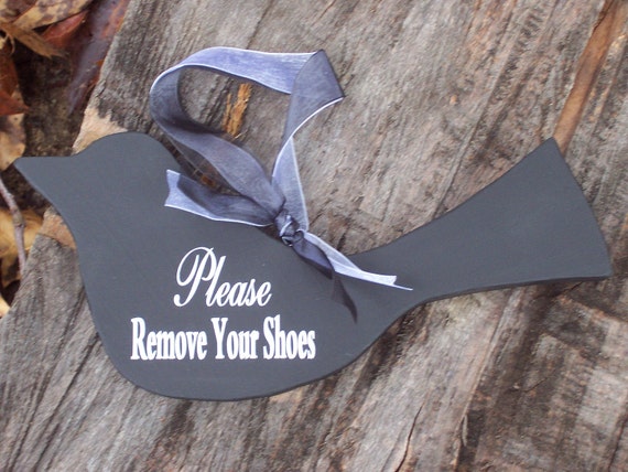 Please Remove Shoes Wood Vinyl Sign Black Bird Wooden Entry Door Hanger Sign Bird Ornament Take Off Shoes No Shoes Sign Wreath Attachment