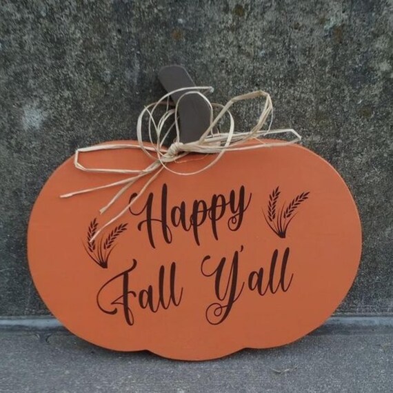 Fall Decoration Signs Happy Fall Yall Door Hanger Fall Pumpkin Wood Vinyl Sign Festive Autumn Harvest Seasonal Decor for Homes or Businesses