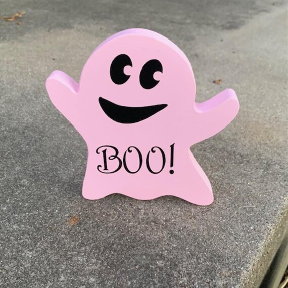 Fall Ghost Decorations Halloween Porch Outdoor Home Decor or Indoor Business or Home Office Desk Accent Boo Fun Playful Wood Vinyl Plaque