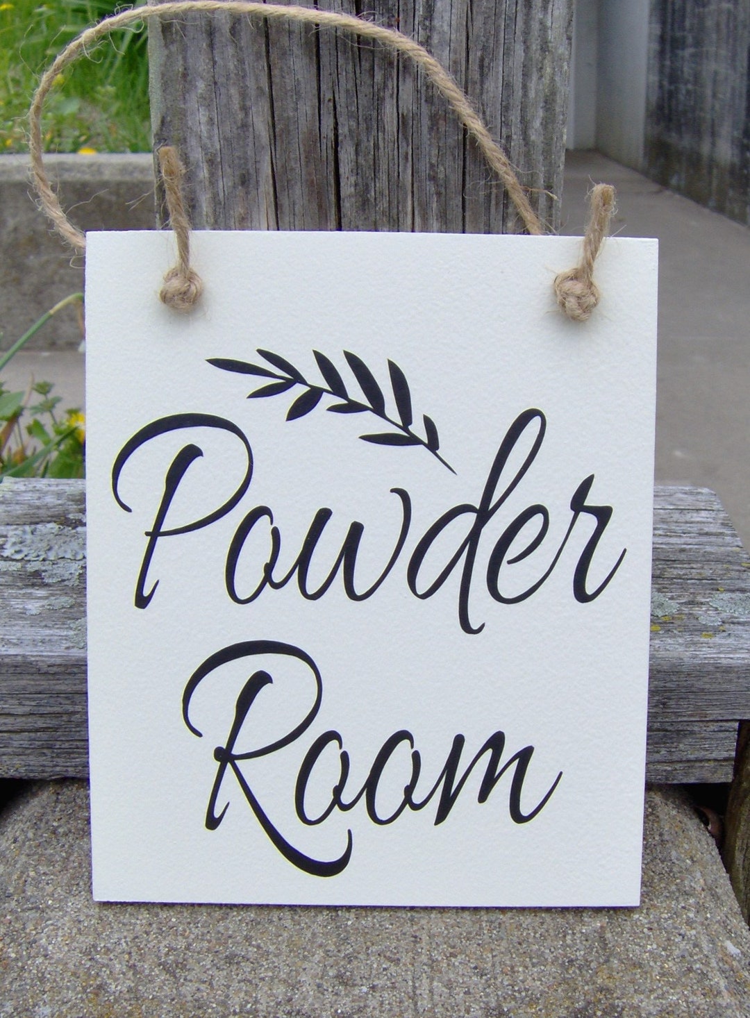 Powder Room Wood Signs Vinyl Sign Door Hanger Bathroom Door Sign Door Decor Housewarming New ...