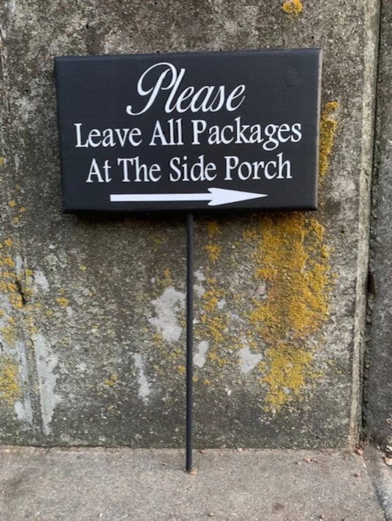 Please Leave Packages Front Door Wood Vinyl Stake Sign Functional Everyday Decor Directional Signage Every Day Home Entrance Deliveries zdjęcie 2