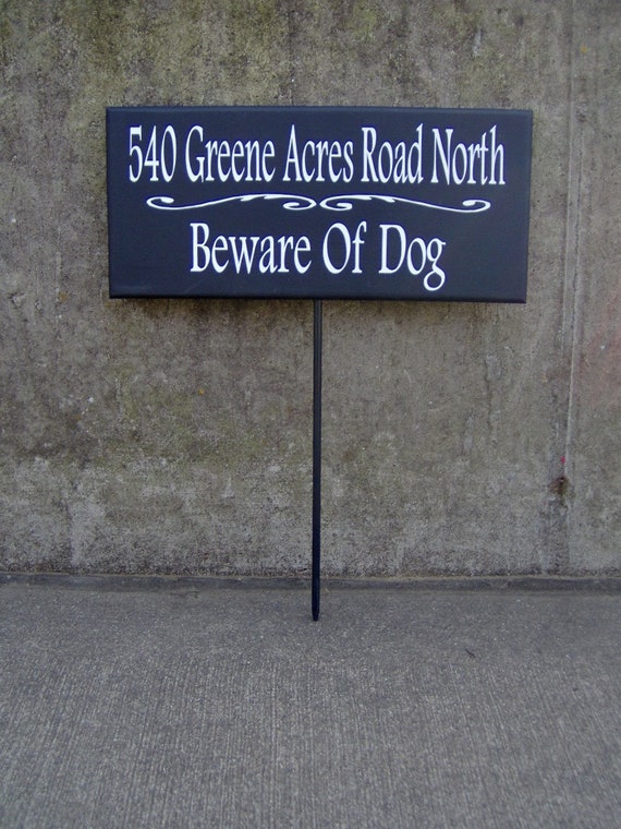 House Number Street Sign Address Beware of Dog Sign Wood Vinyl Stake Sign Porch Sign Front Entry Decor Front Door Signs Personalize Plaque