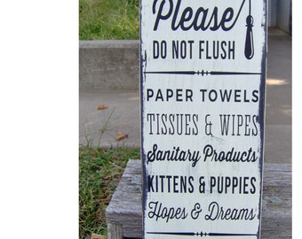 Please Do Not Flush Toilet Paper Only Bathroom Farmhouse Distressed Wood Vinyl Sign Restroom Washroom  Home Decor Restaurant Business Supply