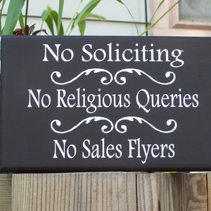No Soliciting Sign No Religious Queries No Sales Flyers Wood Vinyl Home ...