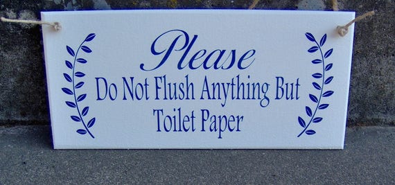 Bathroom Sign Please Do Not Flush Anything Toilet Paper Wood Vinyl Sign Restroom Powder Room Business Sign Office Decor Bathroom Wall Decor