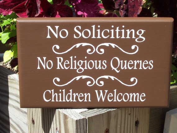 Wood Sign No Soliciting No Religious Queries Children Welcome Sign Wooden Vinyl Sign Front Door Signage Outdoor Entryway Porch Wall Decor