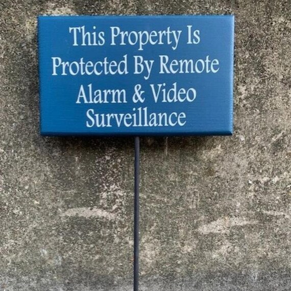 Alarm Video Surveillance Private Property Signs with Stake Wood Vinyl Yard Sign for Homes or Businesses Front Landscape Lawn Display Plaque