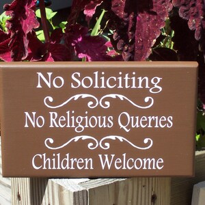 Wood Sign No Soliciting No Religious Queries Children Welcome Sign ...