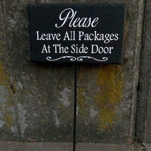 Please Leave Packages Front Door Wood Vinyl Stake Sign Functional Everyday Decor Directional Signage Every Day Home Entrance Deliveries zdjęcie 4