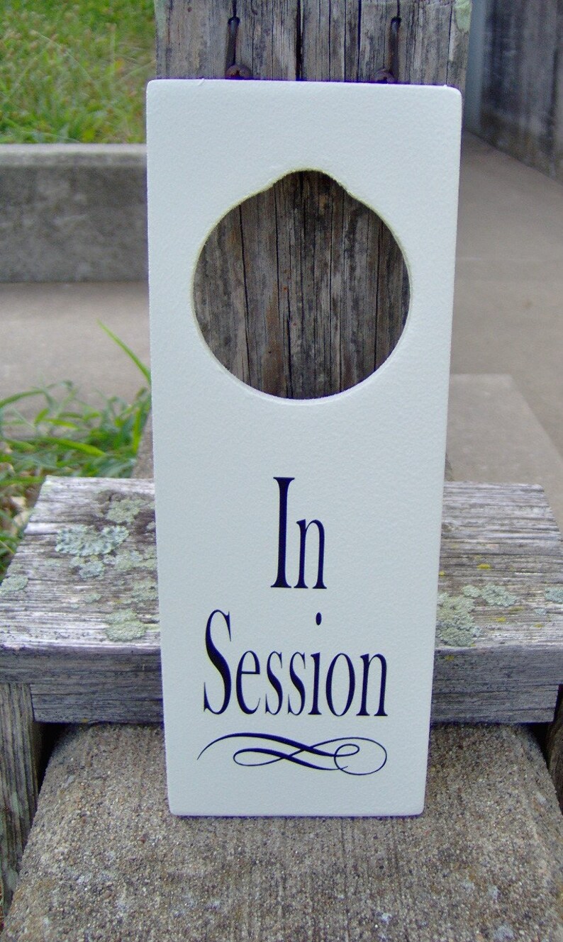 Door Knob Hanger Sign in Session Wood Vinyl Sign Door Knob Etsy