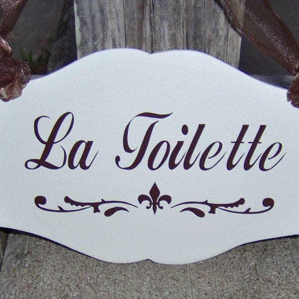 La Toilette Fleur De Lis Wood Sign Vinyl French Country Decor Bathroom Restroom Powder Room Wash Room Door Sign Dressing Table Home Decor