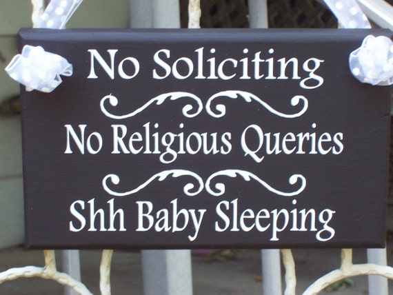 No Soliciting Sign No Religious Queries Shh Baby Sleeping Wood Vinyl Sign Do Not Disturb Sleeping Baby Door Sign Baby Shower Gift New Mom