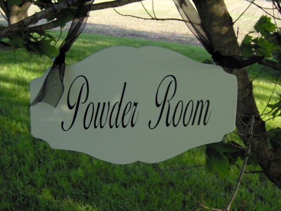 Powder Room Signs for Door Bathroom Decor Decorative Home Accents Interior Directional Bath Sign with a Cottage Theme Wood Vinyl Sign Plaque
