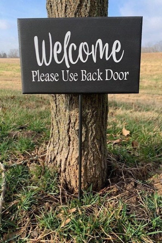 Yard Stake Decor Welcome Signs Please Use Side Door Entry Door Directional Plaque Wood Vinyl Sign Entry Porch for Homes Offices and Business