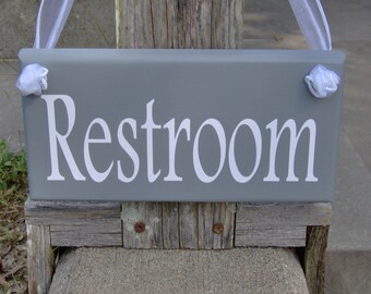 Restroom Sign Wood Vinyl Sign Powder Room Bathroom Sign Decor Directional Hallway Signage Office Supplies Business Decor for Visitors Guest