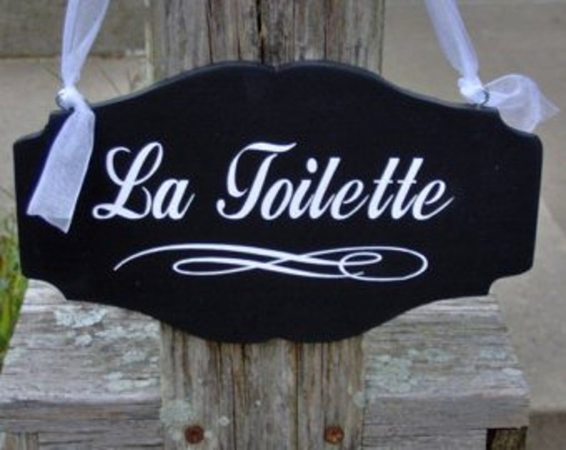 La Toilette Sign for Door in French Country Cottage Chic Style for Bathroom Powder Room Restroom Home or Business Direction Wood Vinyl Sign Black w/White Letter