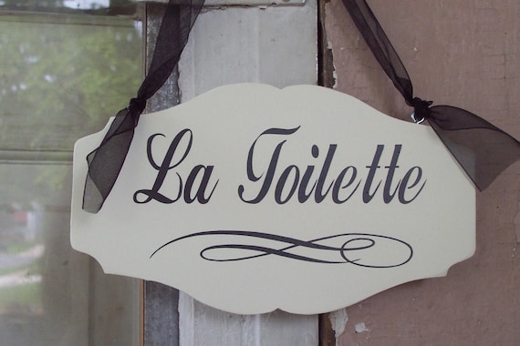 La Toilette Bathroom Signs for Door Powder Room Decor Restroom or Washroom Room Directional Signage Home or Business Decor Wood Vinyl Plaque