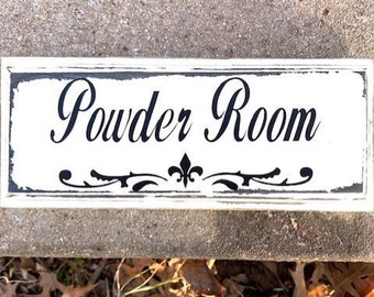 Home Decor Powder Room Fleur de Lis Wood Vinyl Signs for Interior Door or Wall Art Room Signs Directional Plaque for the House or Business