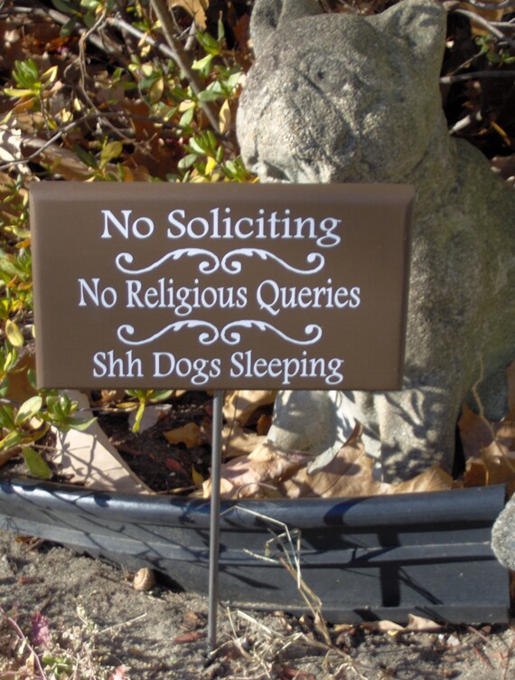 No Soliciting No Religious Queries Shh Dogs Sleeping Wood Vinyl Sign Stake Brown Front Yard Outdoor Do Not Disturb Sign Home Office Decor