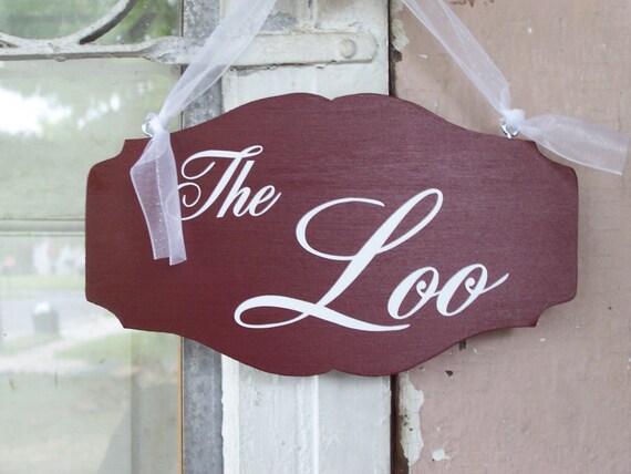 Signs for Bathroom Door The Loo Sign Wood Vinyl Powder Room Signage Bath WC English Door Hanger Directional Signs for Homes or Businesses